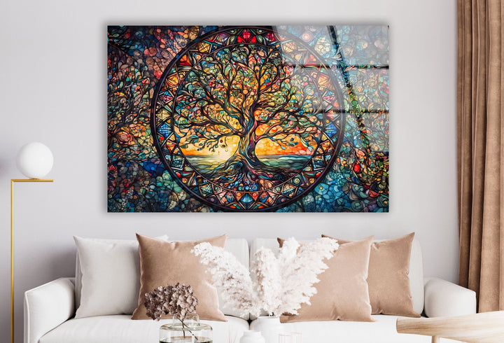 Colored Tree Stained Glass Wall Art picture on glass wall art, photos printed on glass
