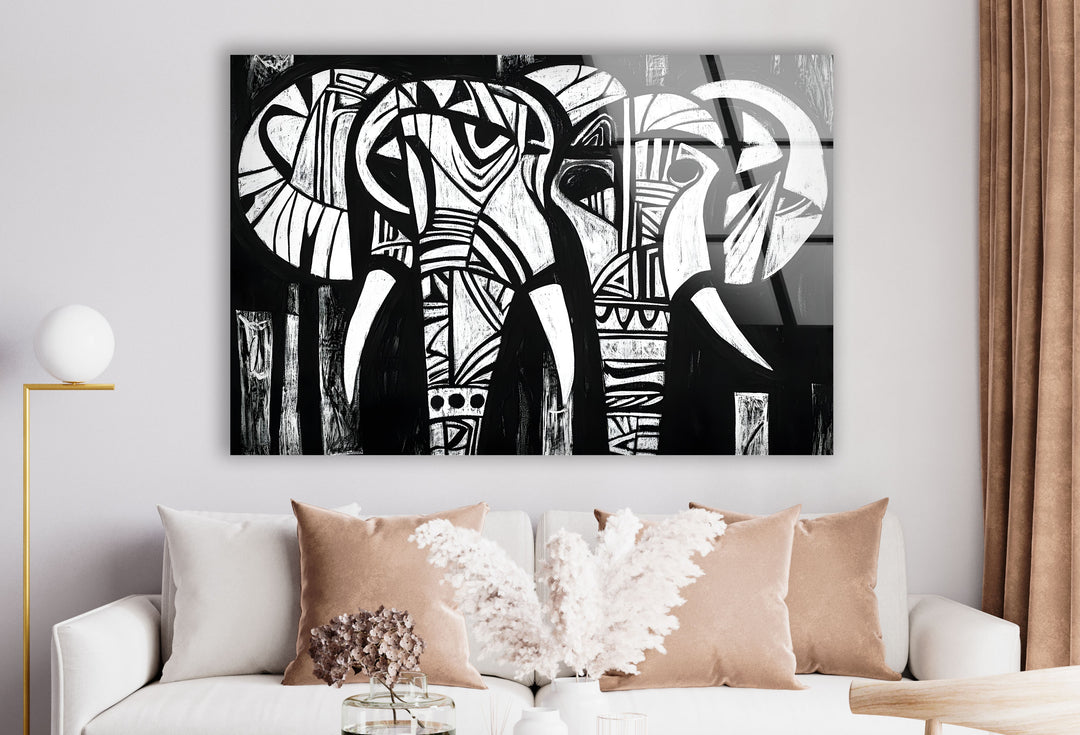 Elephant Black White Art Glass Wall Art glass pictures for Wall, glass prints wall art
