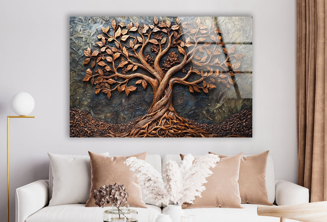 Bronze Vivid Tree Glass Wall Art picture on glass wall art, photos printed on glass
