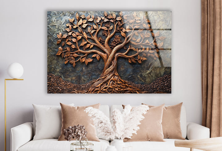 Bronze Vivid Tree Glass Wall Art picture on glass wall art, photos printed on glass
