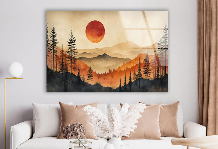 Nature’s Beauty Captured – A Warm and Peaceful Sunset Landscape on Glass
