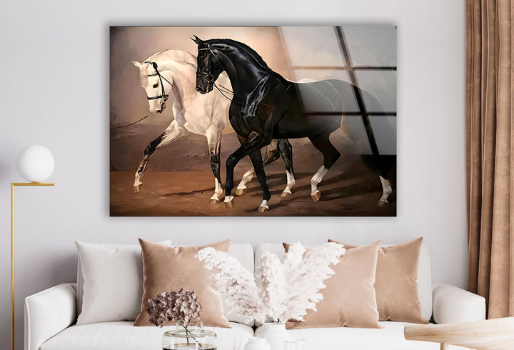 Black & White Horses Glass Wall Art glass pictures for Wall, glass prints wall art
