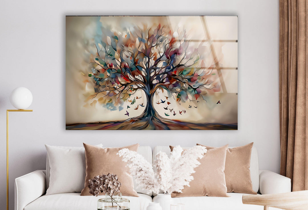 Beige Tree Glass Wall Art glass pictures for Wall, glass prints wall art
