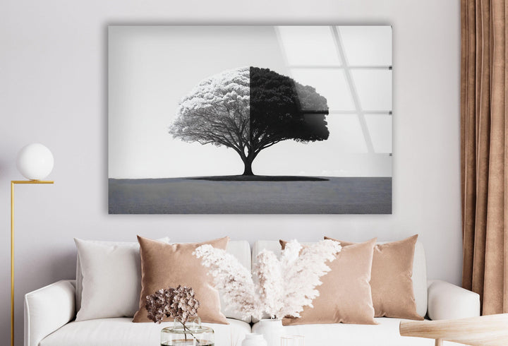 Black and White Tree Glass Wall Art glass wall decor, glass wall art decor
