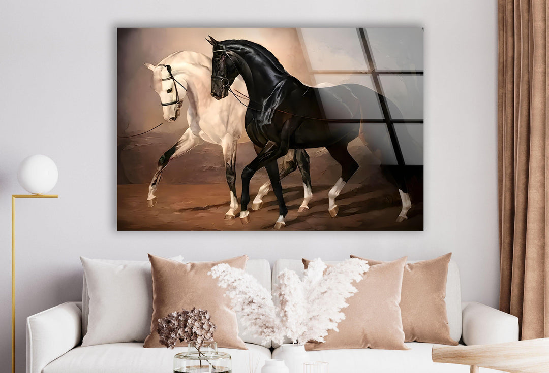 Horses Black & White Glass Wall Art glass pictures for Wall, glass prints wall art
