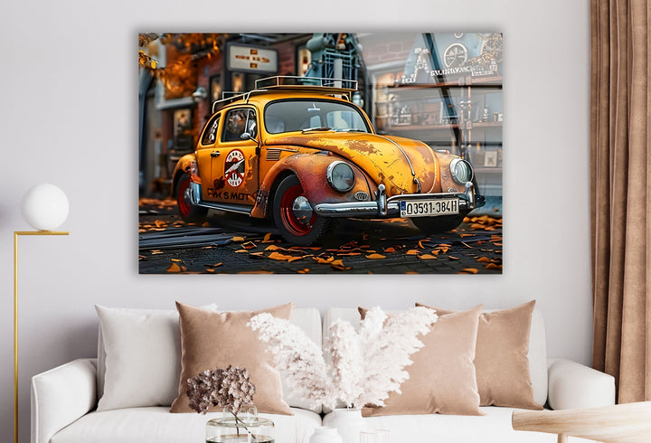 Old Volkswagen Car Glass Wall Art glass art painting, glass art for the Wall
