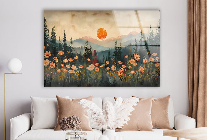Blood Moon Paint Sunset Glass Wall Art picture on glass wall art, photos printed on glass
