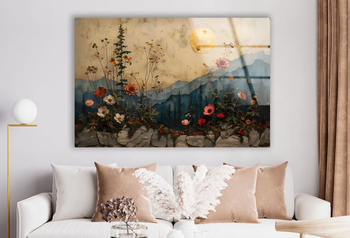 Flowers & Sunset Glass Wall Art glass pictures for Wall, glass prints wall art
