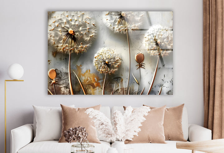 White Vivid Dandelions Glass Wall Art Glass Printing Wall Art, Print photos on glass
