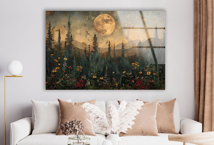 Sunset With Full Moon Glass Wall Art custom glass photo prints, large glass prints

