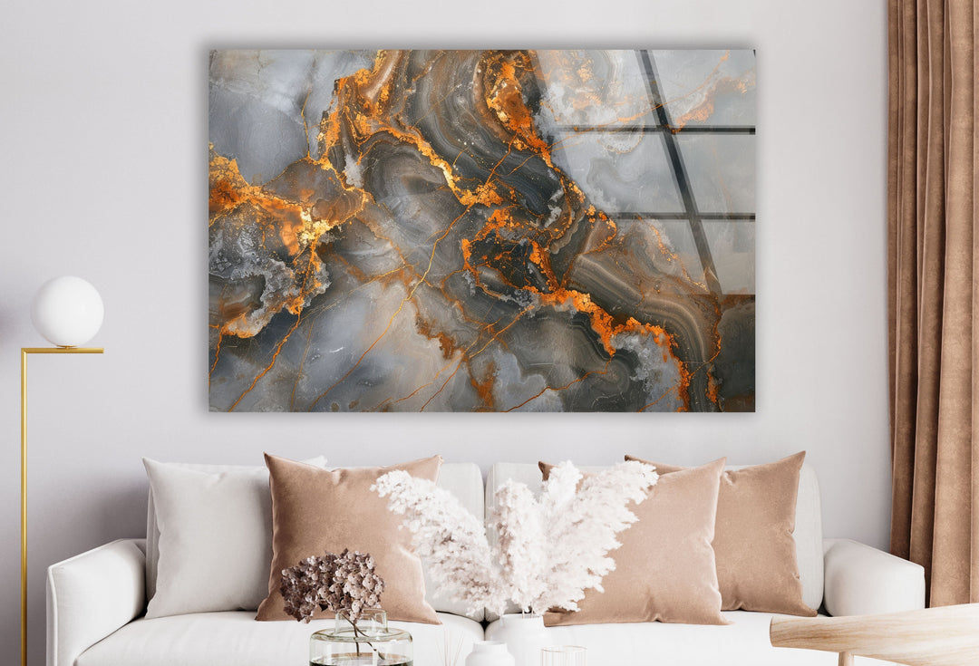 Marble Grey & Wood Glass Wall Art picture on glass wall art, photos printed on glass
