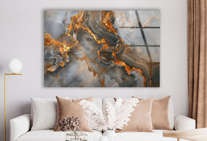 Marble Grey & Wood Glass Wall Art picture on glass wall art, photos printed on glass
