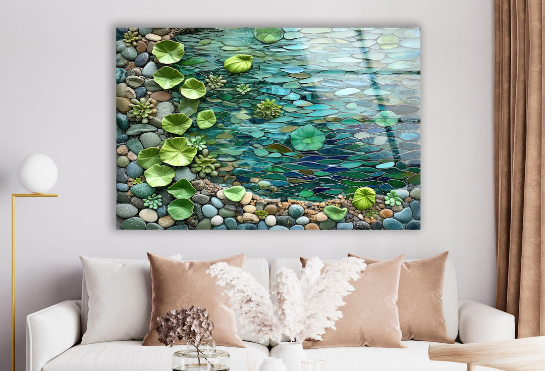 Riverside Land Pebbles & Water Glass Wall Art print on glass, glass printed photos
