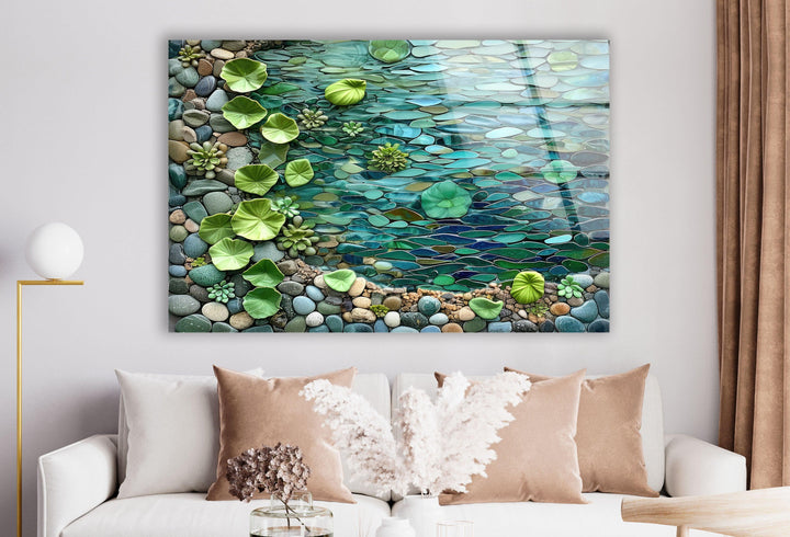 Riverside Land Pebbles & Water Glass Wall Art print on glass, glass printed photos
