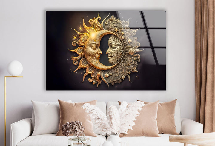 Sun With Moon Like Gothic Mode Glass Wall Art print picture on glass, Tempered Glass Wall Art

