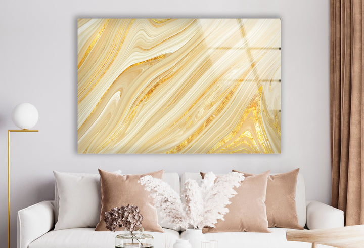 Golden Swirl Wall Art – Abstract Marble Glass Print for Luxe Spaces