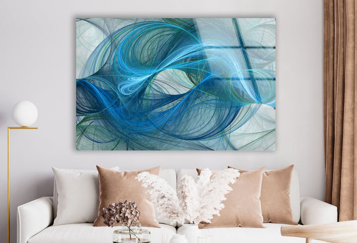 Blaue Energie Abstrakte Wandkunst – Fluid Motion Glasdruck 