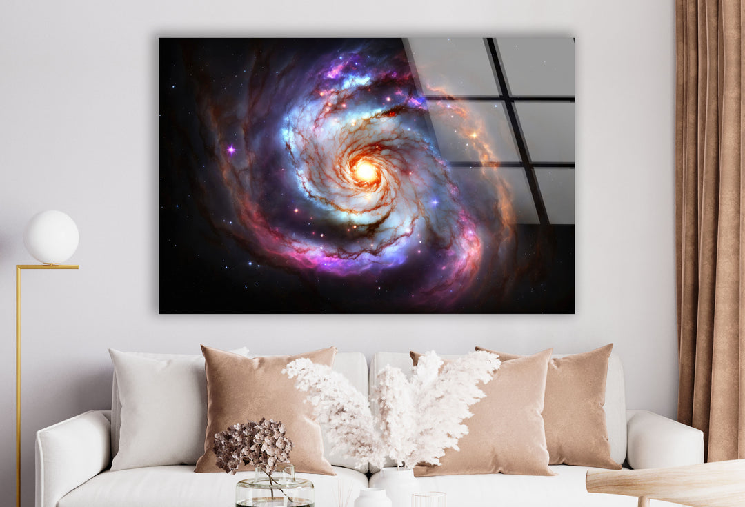 Galaktische Spirale Wandkunst – Lebendiger Weltraumnebel-Glasdruck 