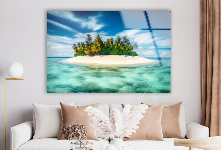 Tropische Insel Wandkunst – Abgeschiedenes Paradies Ozean Glasdruck 
