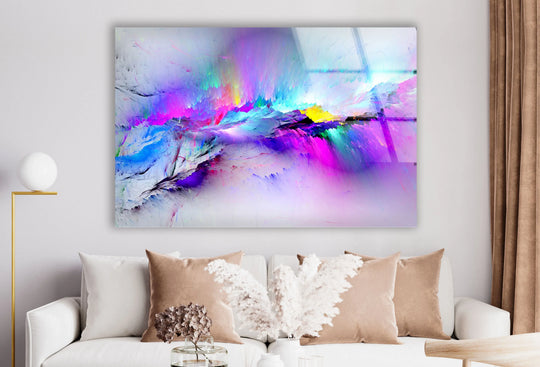 Color Burst Abstract Wall Art as a vibrant hanging wall art, exploding with the loudest element of iridescent pink, purple, and blue hues.