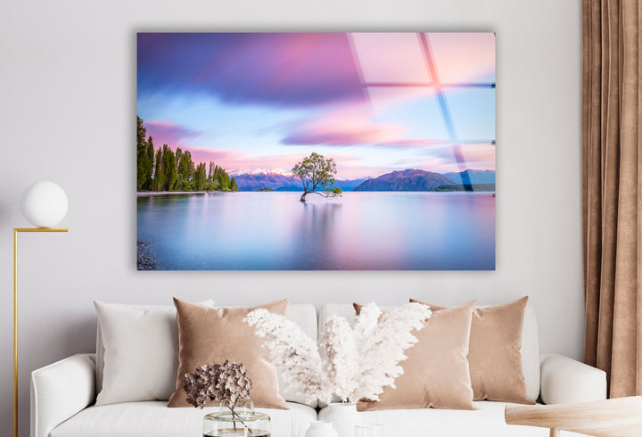 Lake Tree Landscape Wall Art – Serene Nature Scene Glass Print