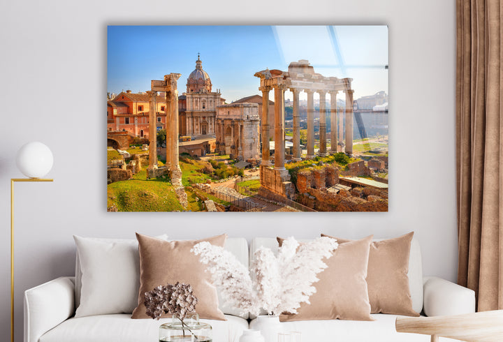 Glaswandkunst des Forum Romanum – Ikonische antike Ruinen mit historischer römischer Architektur