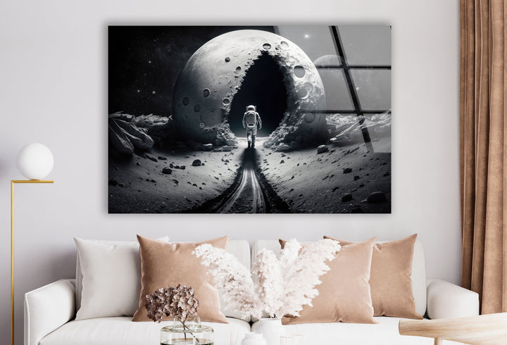 Astronaut Moonwalk Wall Art – Surreal Space Glass Print