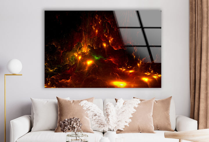 Fiery Nebula Wall Art – Deep Space Abstract Glass Print
