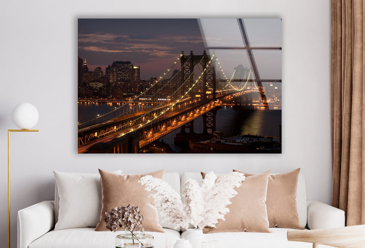 Brooklyn Bridge Glaswandkunst – Atemberaubender Nachtblick auf die ikonische