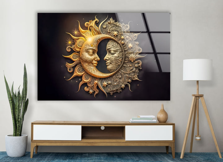 Sun With Moon Like Gothic Mode Glass Wall Art print on glass, glass printed photos
