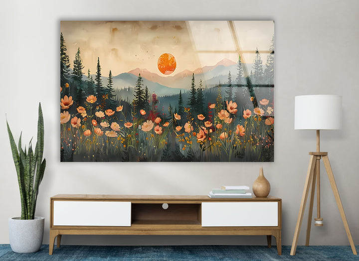 Blood Moon Paint Sunset Glass Wall Art custom glass photo prints, large glass prints
