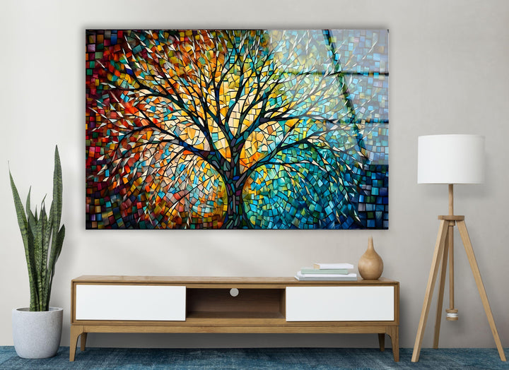 Colored Tree Glass Wall Art photo print on glass, prints on glass wall art
