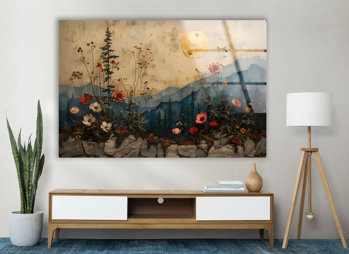 Flowers & Sunset Glass Wall Art glass image printing, glass prints from photos
