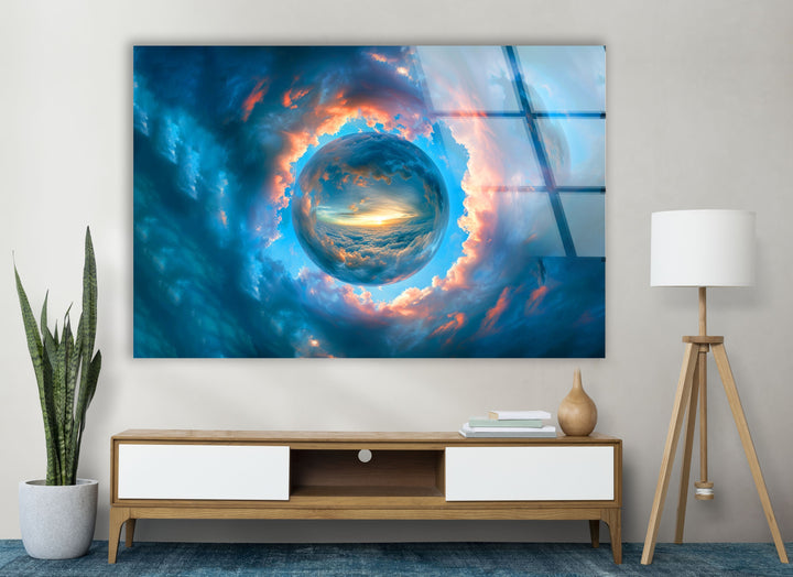Bright Clouds Around The Sphere Glass Wall Art glass photo prints, glass picture prints
