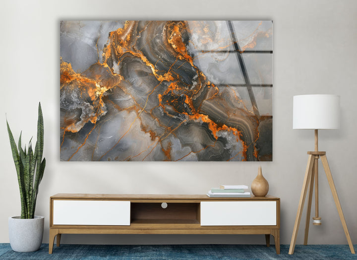 Marble Grey & Wood Glass Wall Art custom glass photo prints, large glass prints
