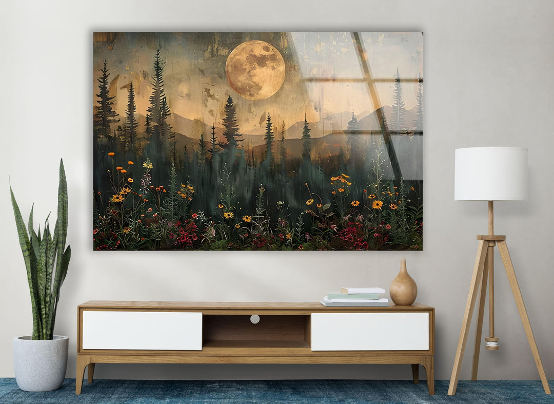 Sunset With Full Moon Glass Wall Art large glass photo prints, glass wall photos
