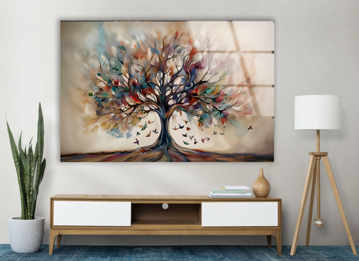 Beige Tree Glass Wall Art glass image printing, glass prints from photos
