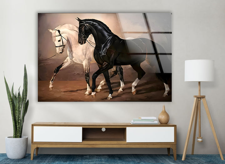 Black & White Horses Glass Wall Art glass image printing, glass prints from photos
