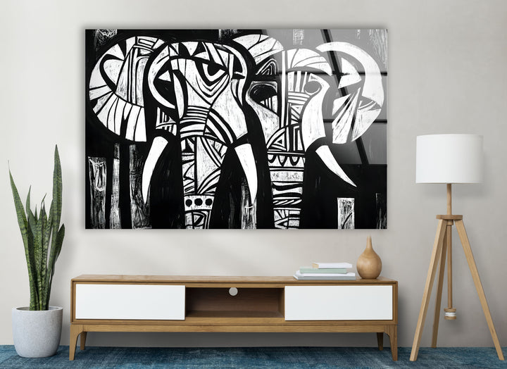 Elephant Black White Art Glass Wall Art glass image printing, glass prints from photos
