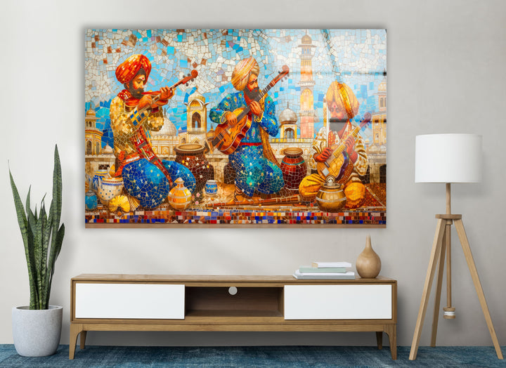 Mosaic Rajasthani City Glass Wall Art custom glass pictures, glass art prints
