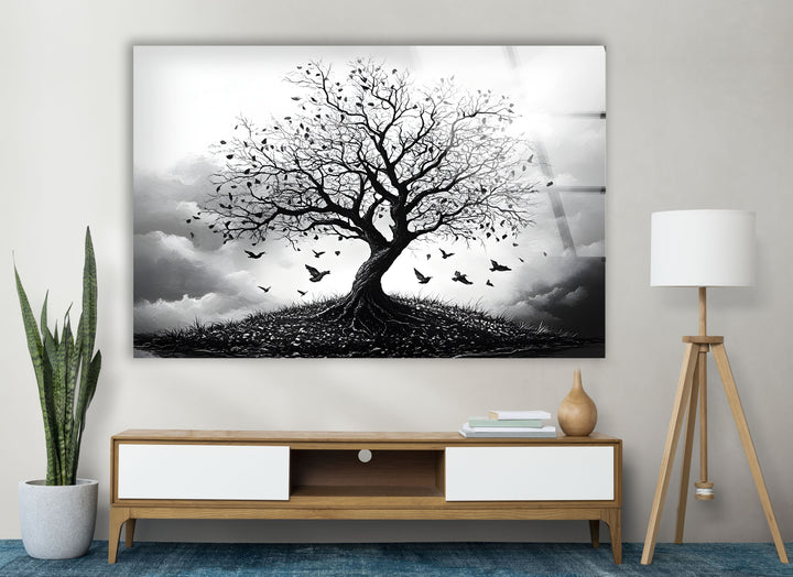 Lonely Tree Glass Wall Art photo print on glass, prints on glass wall art
