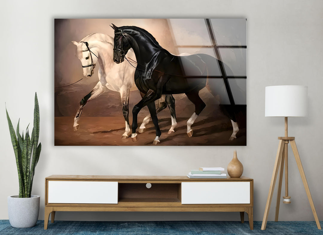 Horses Black & White Glass Wall Art glass image printing, glass prints from photos
