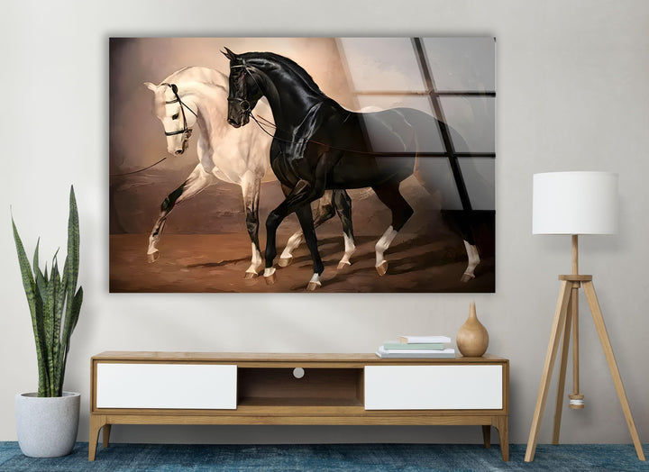 Horses Black & White Glass Wall Art glass image printing, glass prints from photos
