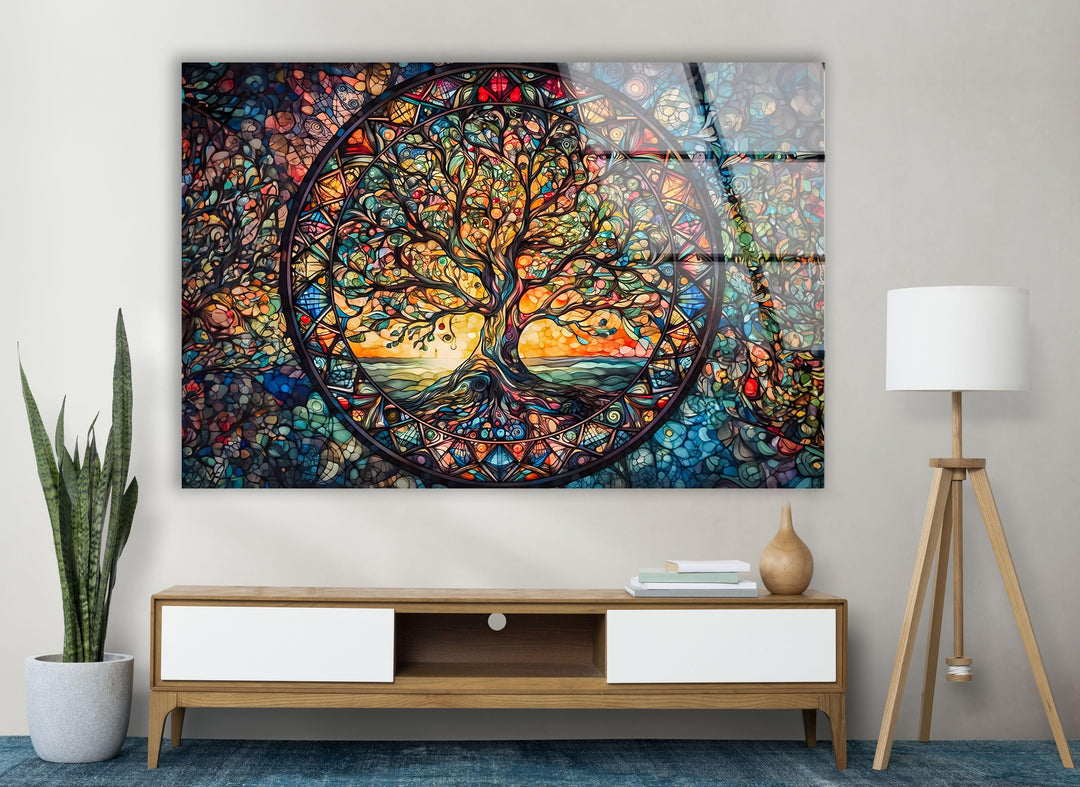 Colored Tree Stained Glass Wall Art custom glass photo prints, large glass prints
