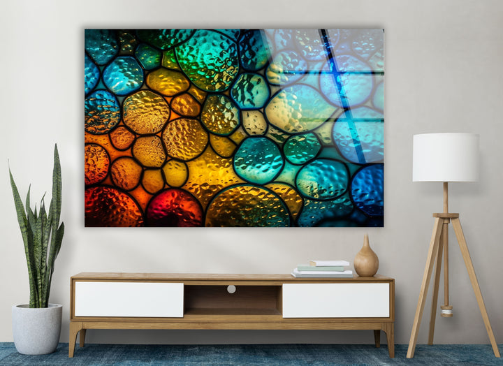 Moderne urbane Skyline-Wandkunst – Lebendiger Stadtbild-Glasdruck 