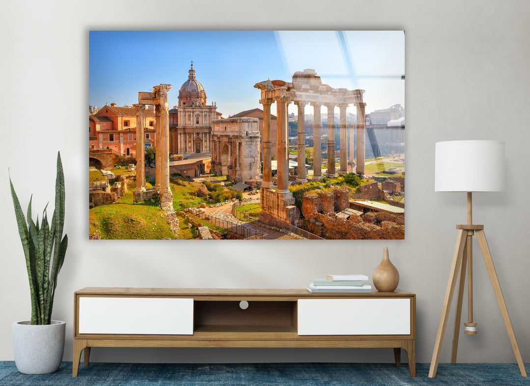 Glaswandkunst des Forum Romanum – Ikonische antike Ruinen mit historischer römischer Architektur