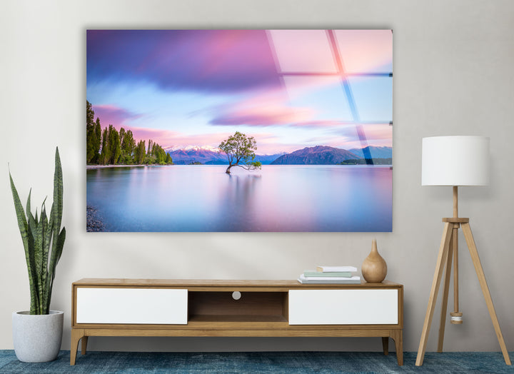 Lake Tree Landscape Wall Art – Serene Nature Scene Glass Print