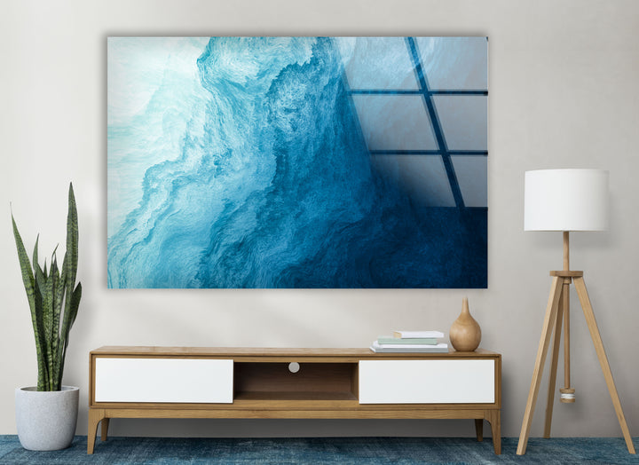 Ocean Blue Abstract Wall Art – Fluid Wave-Inspired Glass Print