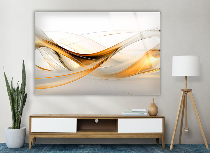 Golden Flow Abstrakte Wandkunst – Eleganter Glasdruck für modernes Dekor 