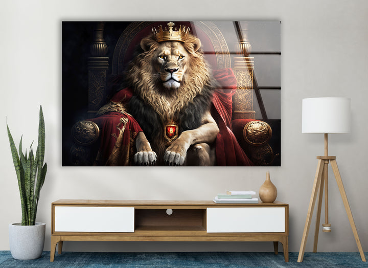 Königliche Wandkunst „König der Löwen“ – Majestätischer Tier-Glasdruck 